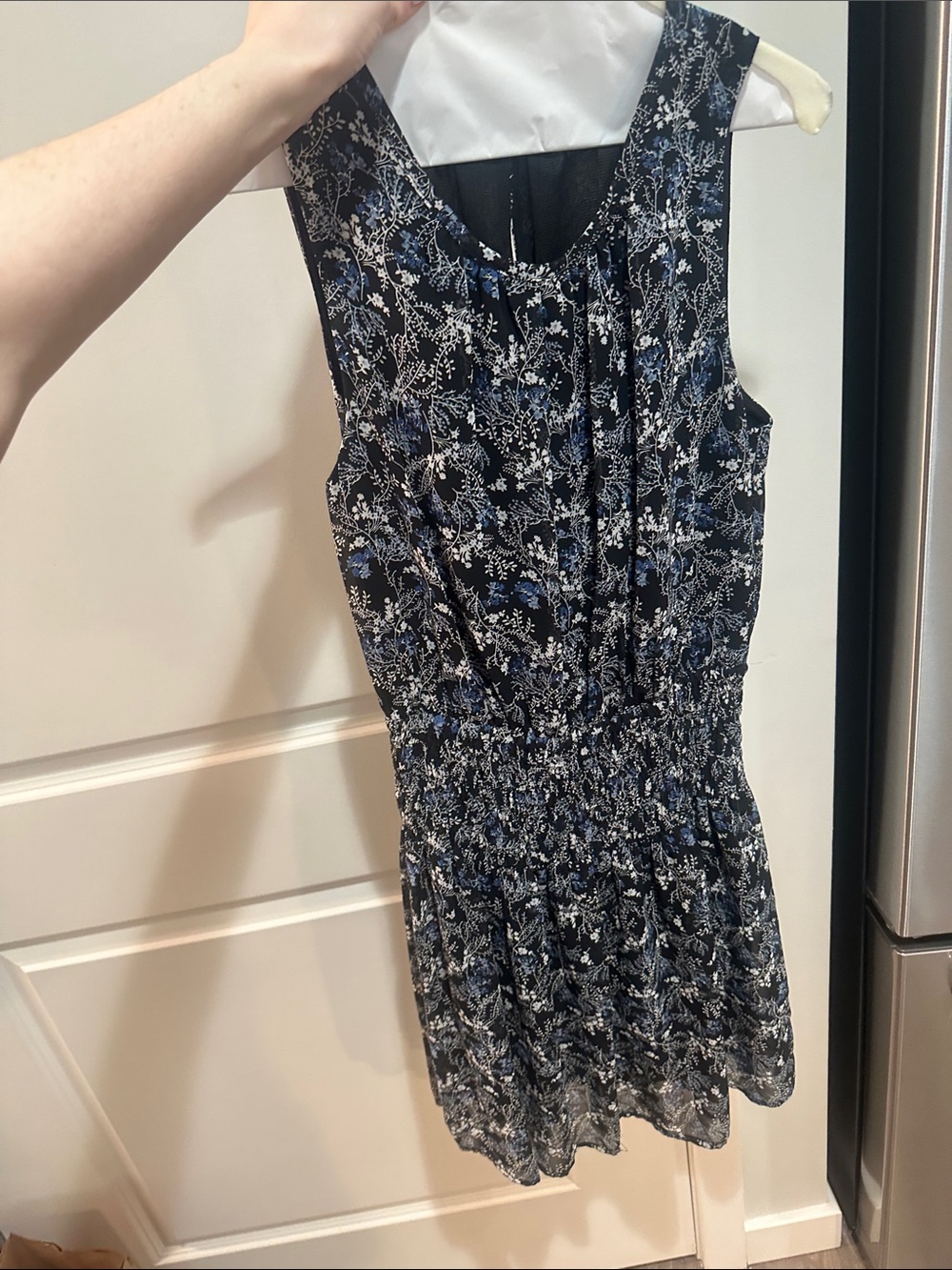 Aqua Navy and White Floral Smocked Mini Dress